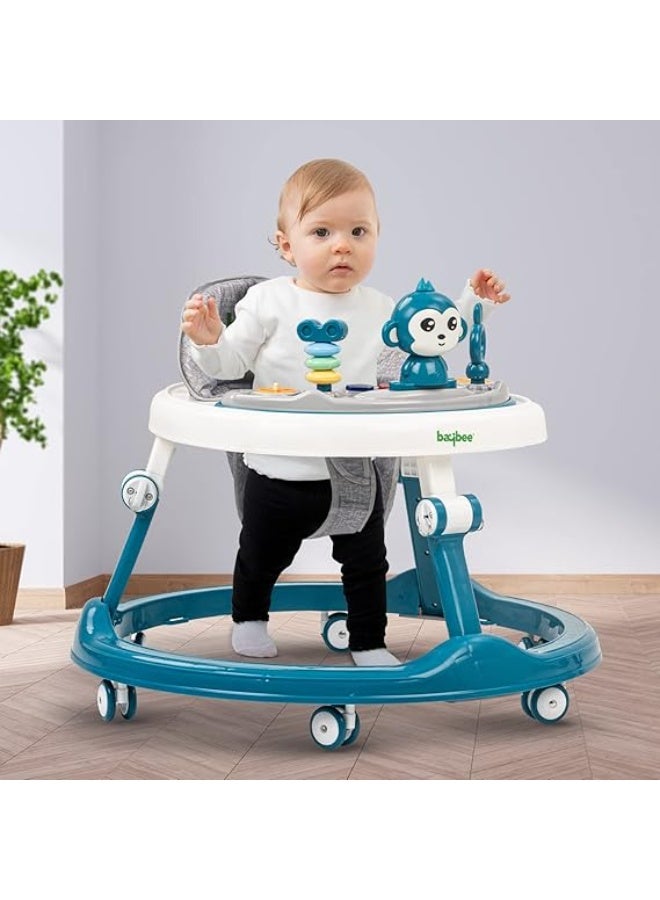 Baybee Drono Baby Walker for Kids, Round Kids Walker with 4 Seat Height Adjustable | Activity Walker for Baby with with Food Tray & Musical Bar | Walkers for Baby Boys Girls (Blue) - Image 1